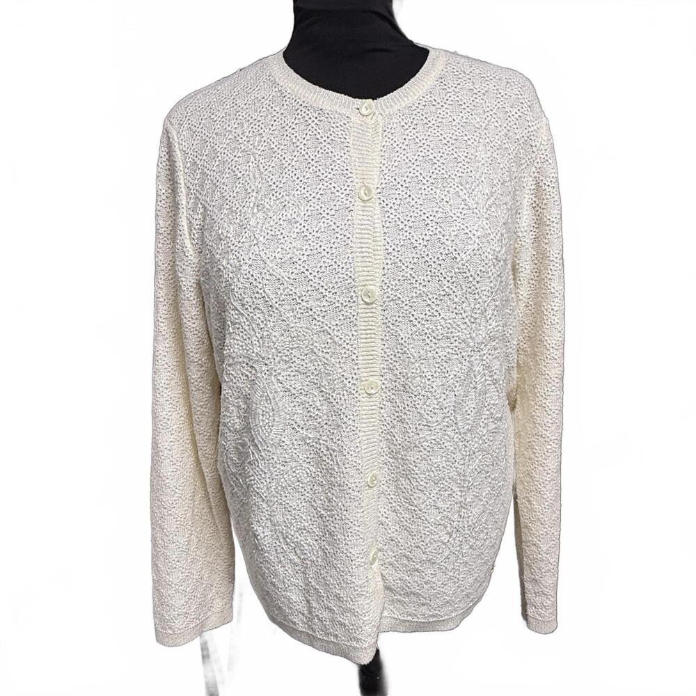 Women's Cream‎ XXL Textured beaded Button-Up Cardigan Sweater